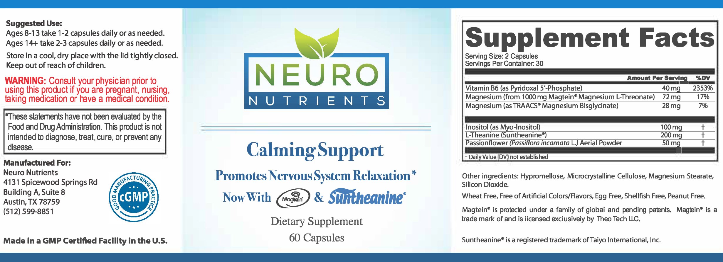 Calming support capsules label