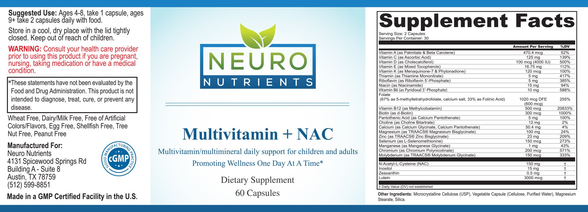Multivitamin Plus NAC label